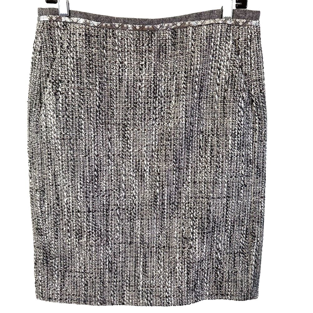 'S Max Mara Gray Tweed Wool/Cotton Blend Knee Pockets Length Pencil Skirt Sz 6